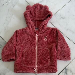Browning Baby Girl 6 month pink high pile furry hooded ears zip up sweatshirt